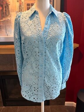 NWT Light Blue Eyelet Button-Front Blouse - Women